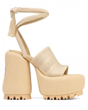 Beige Naked Wolfe Beach Raffia Women's Platform Sandals | DUBLIN 4972031AT