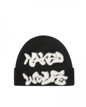 Black Naked Wolfe Logo Men's Beanie | IRELAND 4012735XG