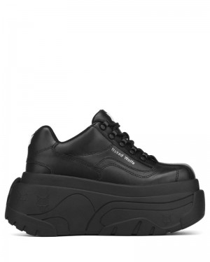 Black Naked Wolfe Satisfy Leather Women's Sneakers | IRELAND 5406738JM