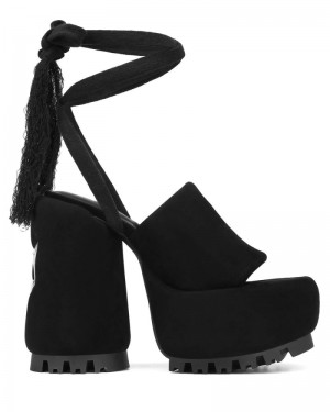 Black Naked Wolfe Wonder Suede Women's Platform Sandals | DUBLIN 1276943TF