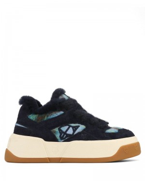 Black / Blue Naked Wolfe Crash Hairy Cow Suede/Wool Women's Sneakers | IRELAND 5073649SQ