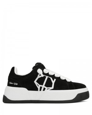 Black / White Naked Wolfe Kray Hairy Cow Suede Men's Sneakers | IRELAND 8057916NO