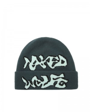 Blue Naked Wolfe Logo Men's Beanie | DUBLIN 0125679LF