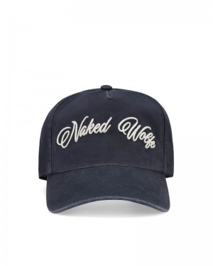 Navy Naked Wolfe Signature Unconstructed Washed Women's Caps | DUBLIN 9264530DR