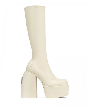 White Naked Wolfe Spice Chalk Stretch Women's Platform Boots | DUBLIN 3205679UT