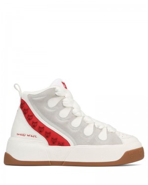 White / Red Naked Wolfe King Leather Men's Sneakers | DUBLIN 8254039GU