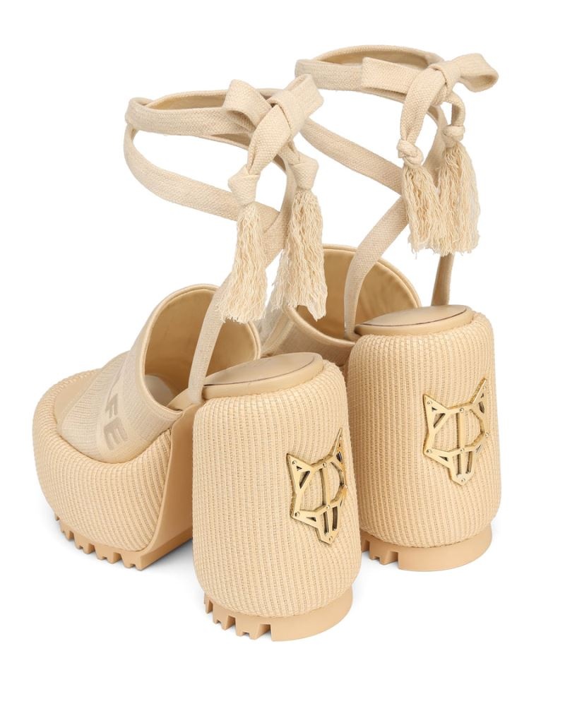 Beige Naked Wolfe Beach Raffia Women's Platform Sandals | DUBLIN 4972031AT