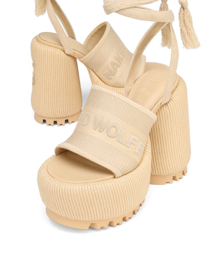 Beige Naked Wolfe Beach Raffia Women's Platform Sandals | DUBLIN 4972031AT