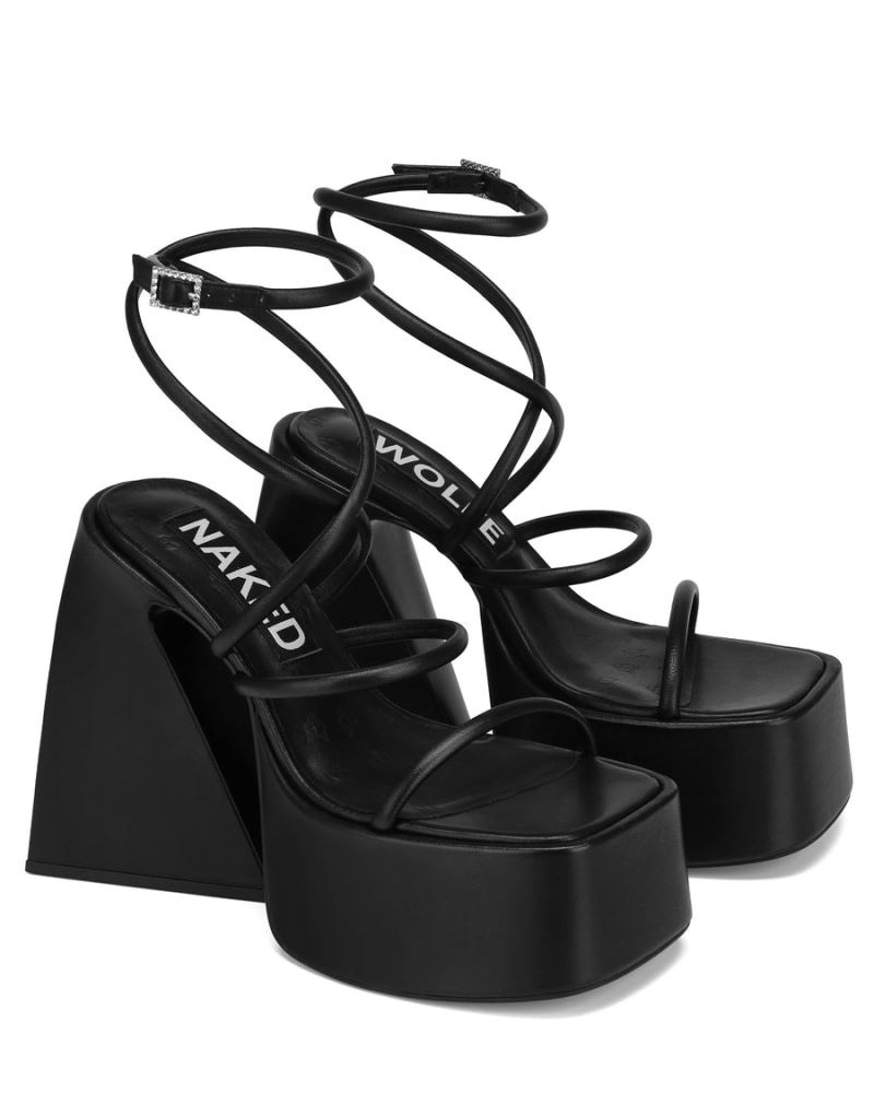 Black Naked Wolfe Angel Leather Women's Platform Sandals | IRELAND 3078296BX