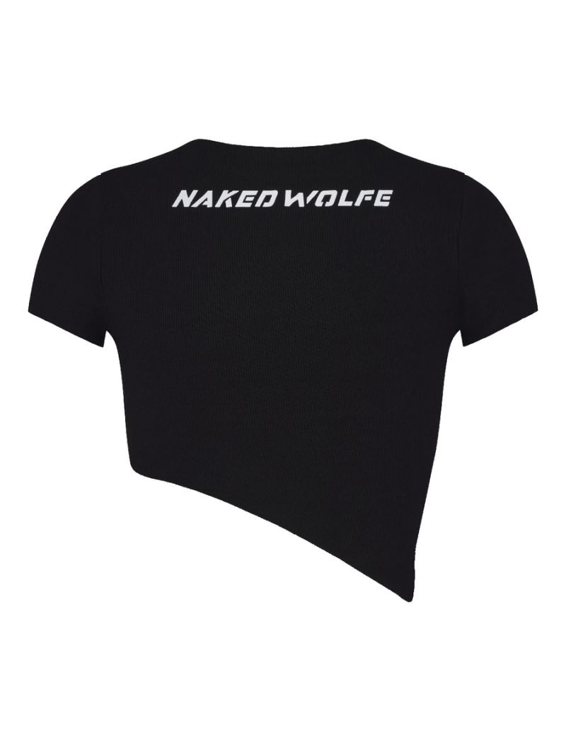 Black Naked Wolfe Asymmetrical Women's T-Shirt | IRELAND 3984156SM