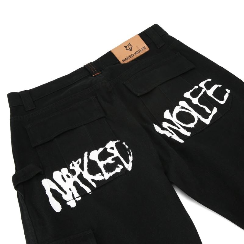 Black Naked Wolfe Baggy Pocket Cargo Logo Men's Pants | DUBLIN 8251304BU