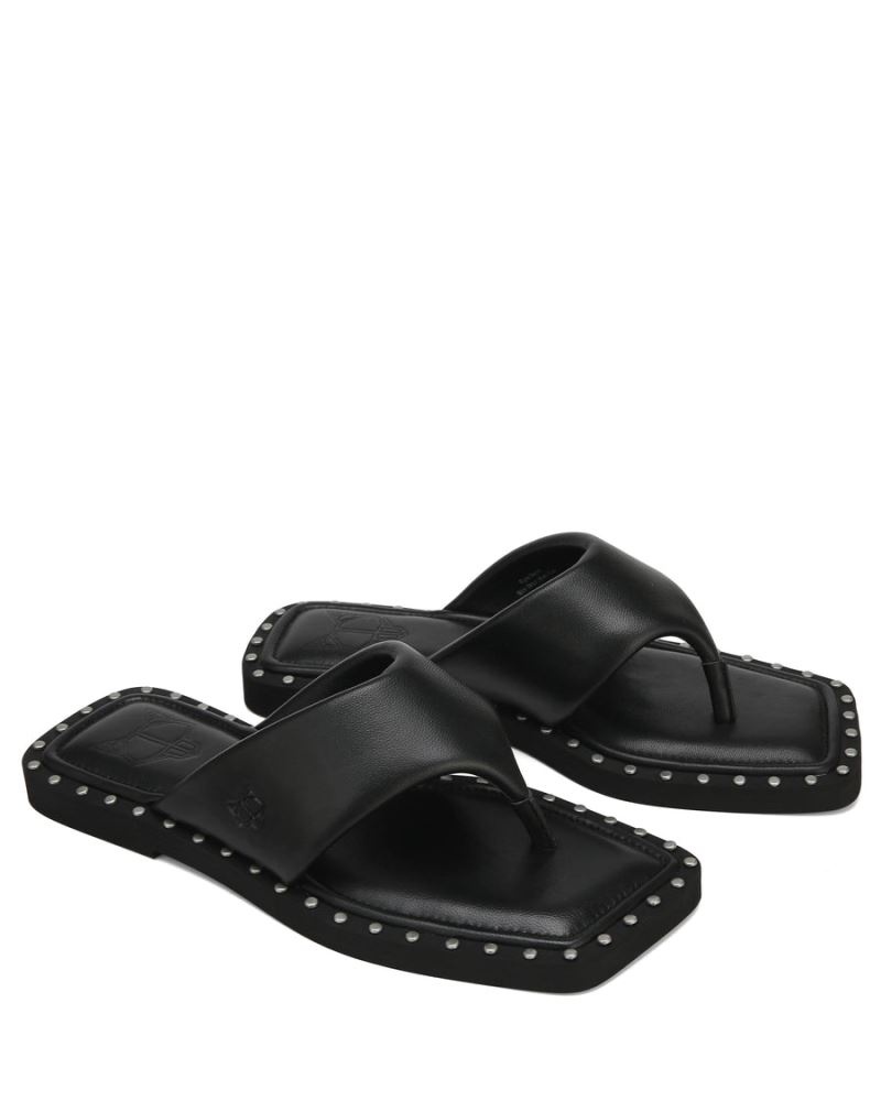 Black Naked Wolfe Danni Leather Women's Flip Flops | IRELAND 7981253PY