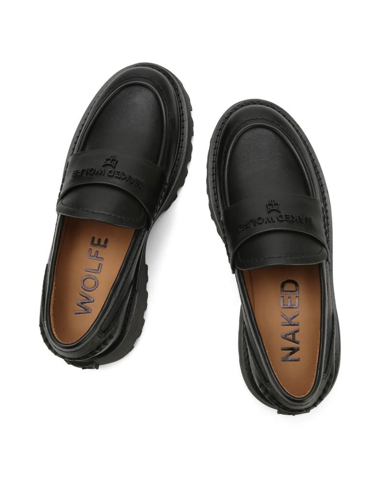 Black Naked Wolfe Flawed Leather Women's Loafers | DUBLIN 5027384PA