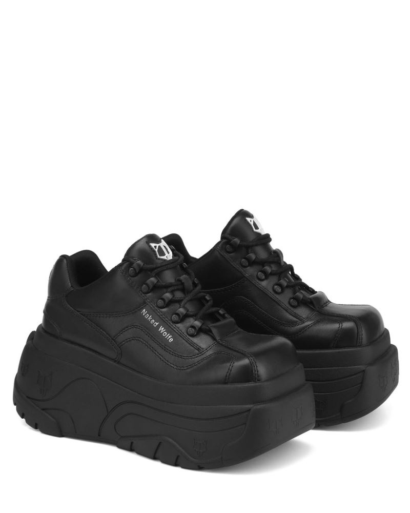 Black Naked Wolfe Satisfy Leather Women's Sneakers | IRELAND 5406738JM