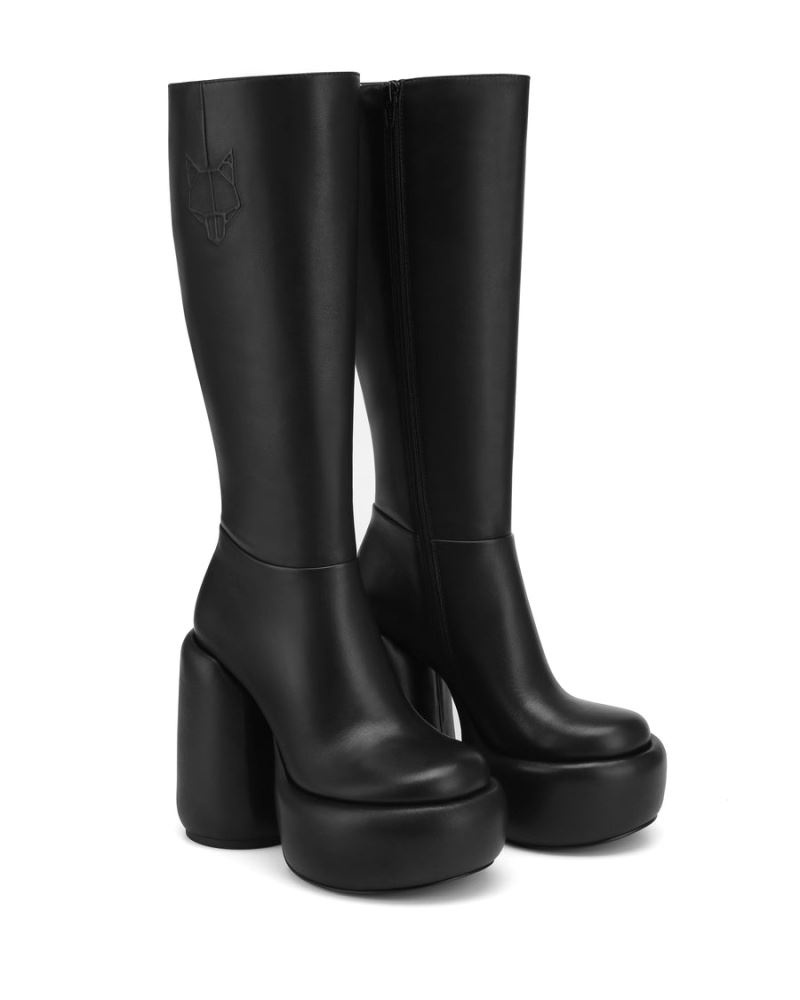 Black Naked Wolfe Wanted Leather Women's Platform Boots | IRELAND 3942106CH