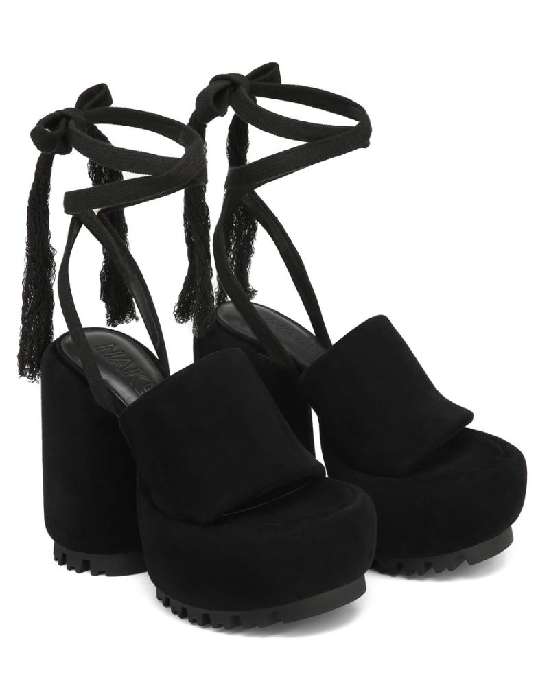 Black Naked Wolfe Wonder Suede Women's Platform Sandals | DUBLIN 1276943TF