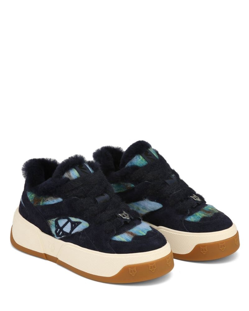 Black / Blue Naked Wolfe Crash Hairy Cow Suede/Wool Women's Sneakers | IRELAND 5073649SQ