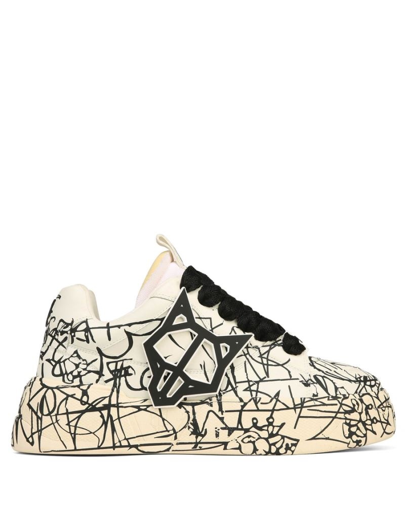 Black / White Naked Wolfe Kosa Scribble Men's Sneakers | IRELAND 4160738BN