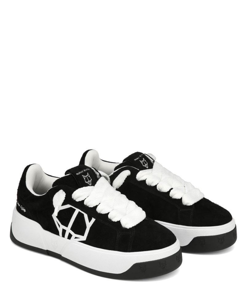 Black / White Naked Wolfe Kray Hairy Cow Suede Men's Sneakers | IRELAND 8057916NO