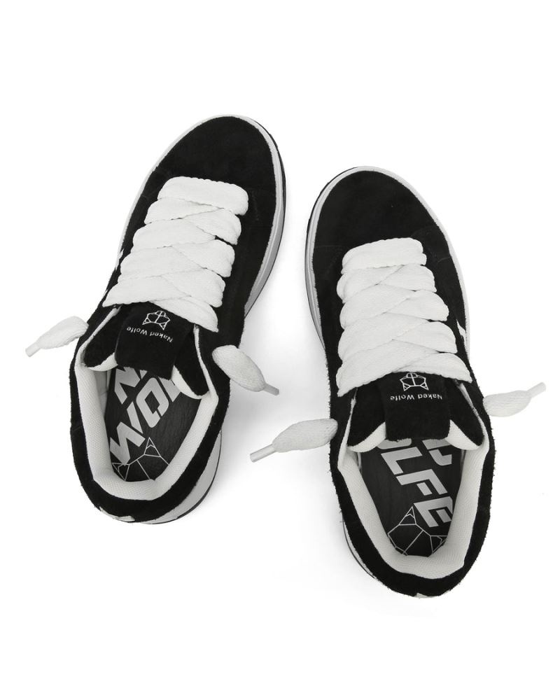 Black / White Naked Wolfe Kray Hairy Cow Suede Men's Sneakers | IRELAND 8057916NO