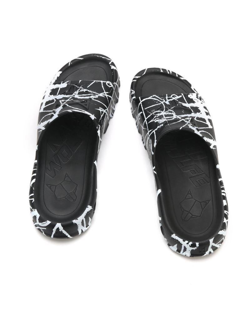 Black / White Naked Wolfe Tommy Graffiti Men's Slides | IRELAND 9487125BF