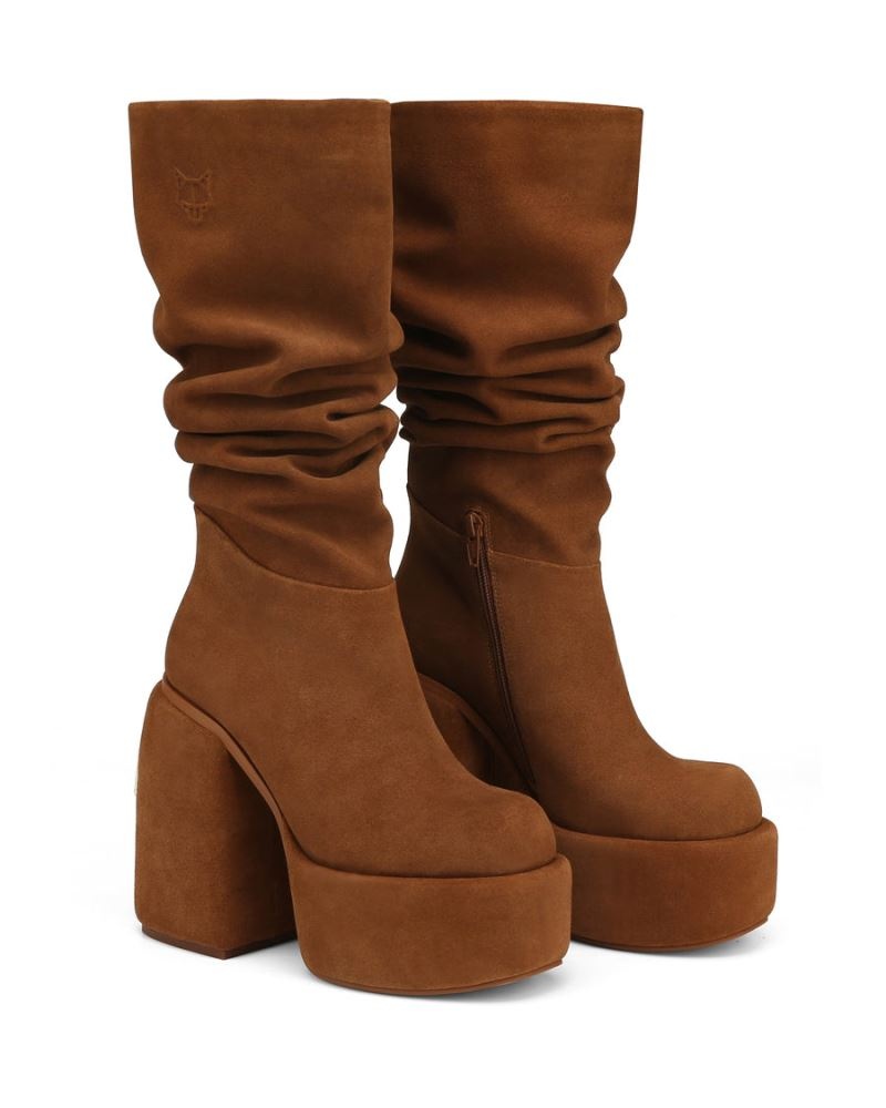 Brown Naked Wolfe Space Kid Suede Women's Platform Boots | IRELAND 5726940CP