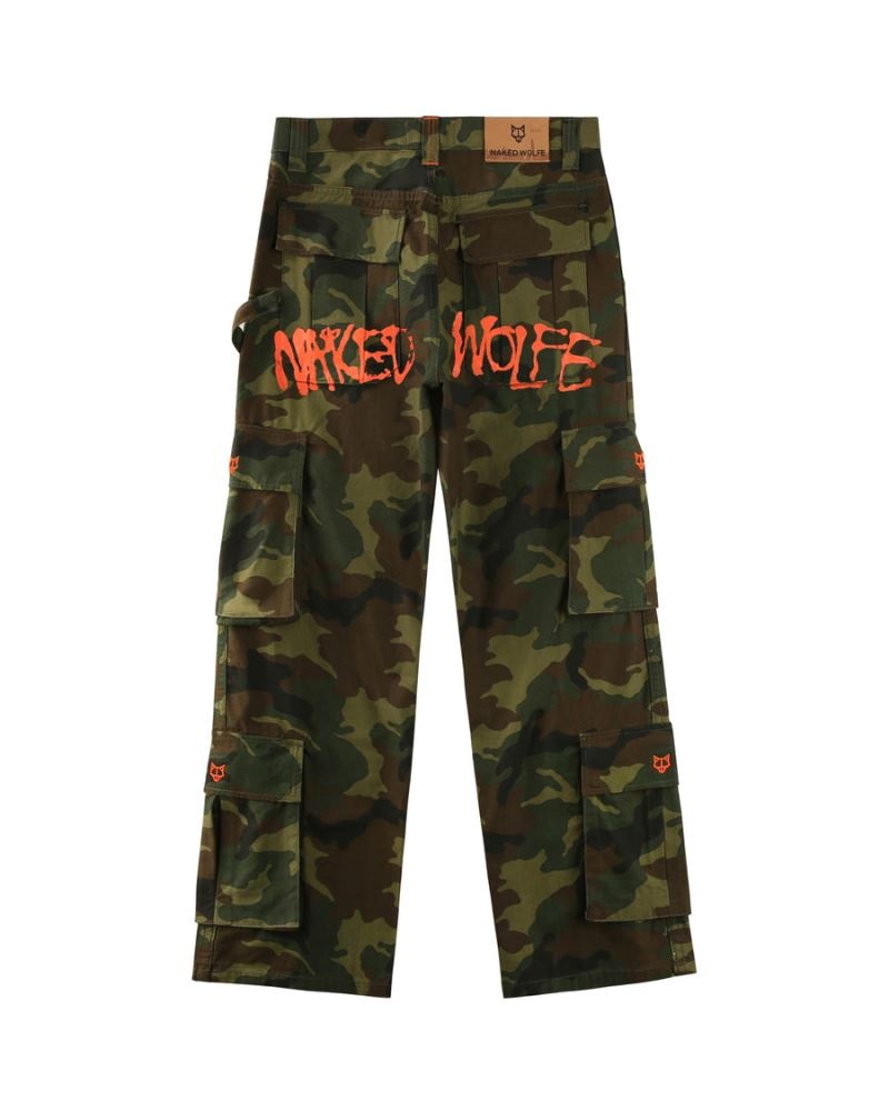 Camo Naked Wolfe Baggy Pocket Cargo Logo Men's Pants | IRELAND 4635217XG