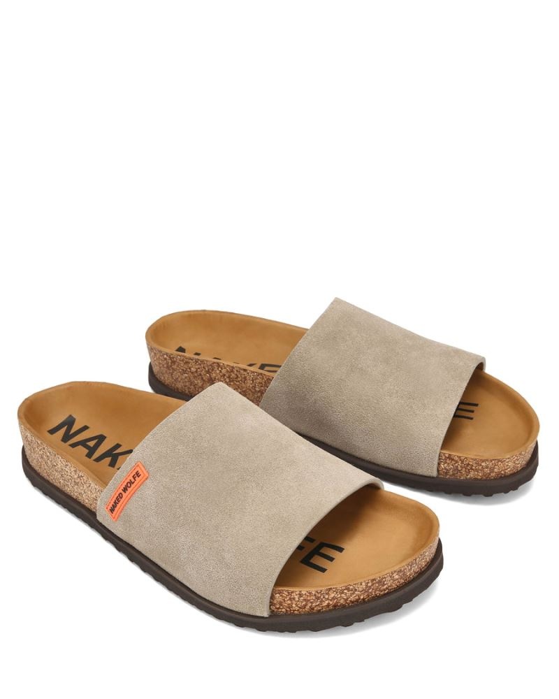 Grey Brown Naked Wolfe Moody Suede Men's Slides | IRELAND 3487150UZ