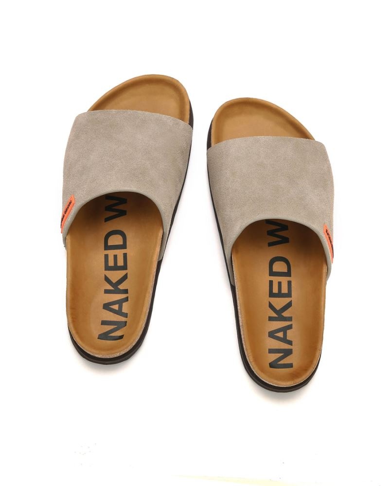 Grey Brown Naked Wolfe Moody Suede Men's Slides | IRELAND 3487150UZ