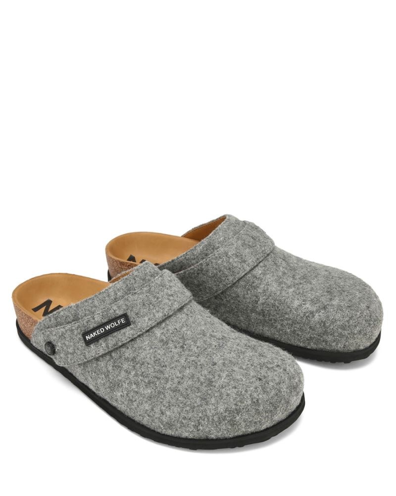 Grey Naked Wolfe Malta Felt Men's Slippers | IRELAND 8761539QL