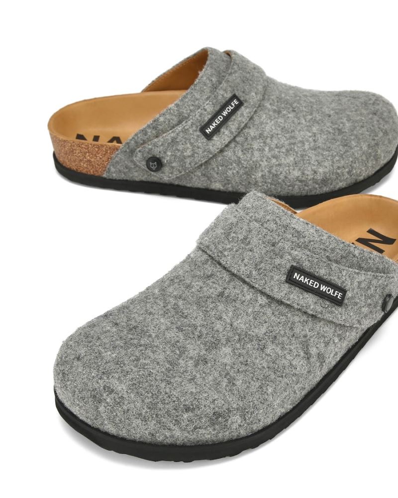 Grey Naked Wolfe Malta Felt Men's Slippers | IRELAND 8761539QL