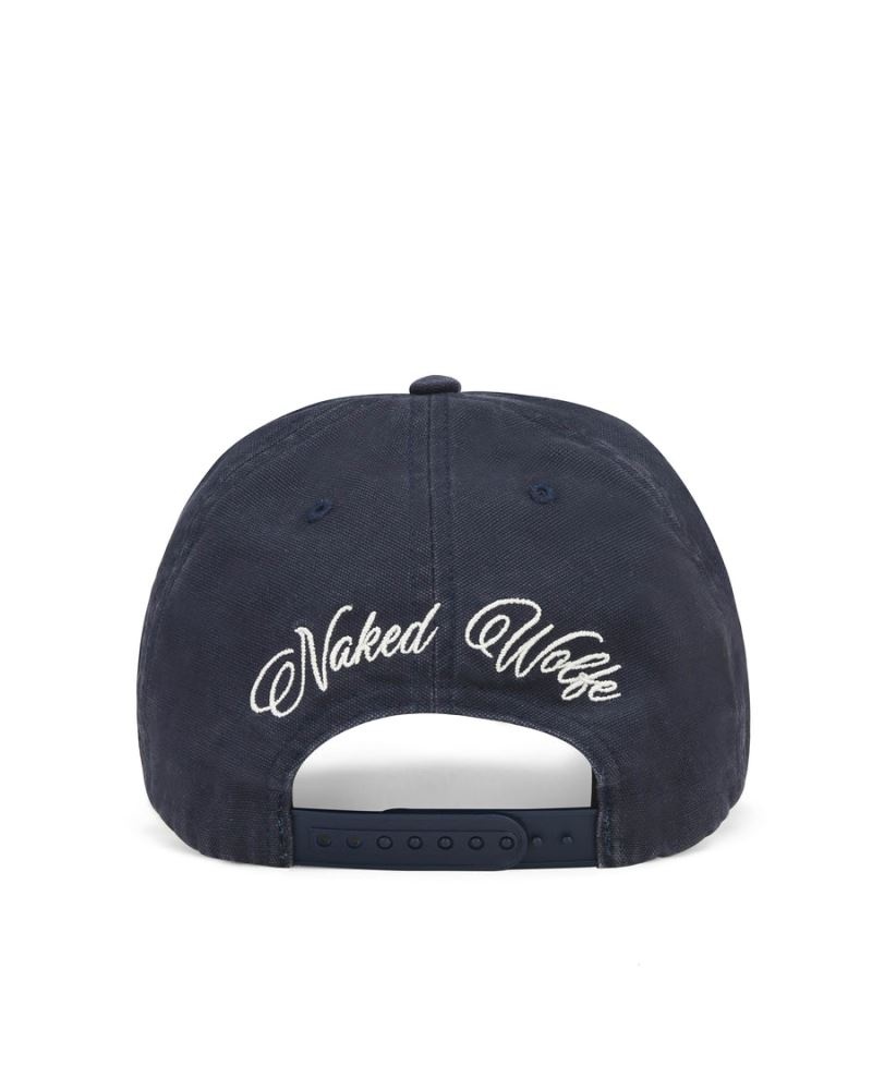 Navy Naked Wolfe Signature Unconstructed Washed Men's Caps | IRELAND 0836249KI