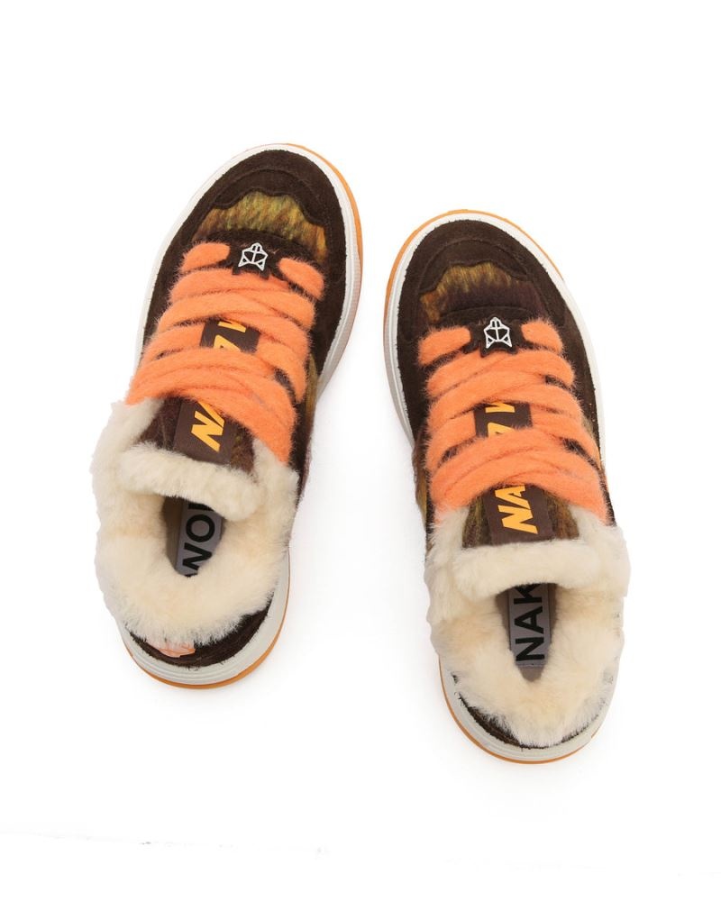 Orange / Brown Naked Wolfe Crash Hairy Cow Suede/Wool Women's Sneakers | DUBLIN 8956710BF