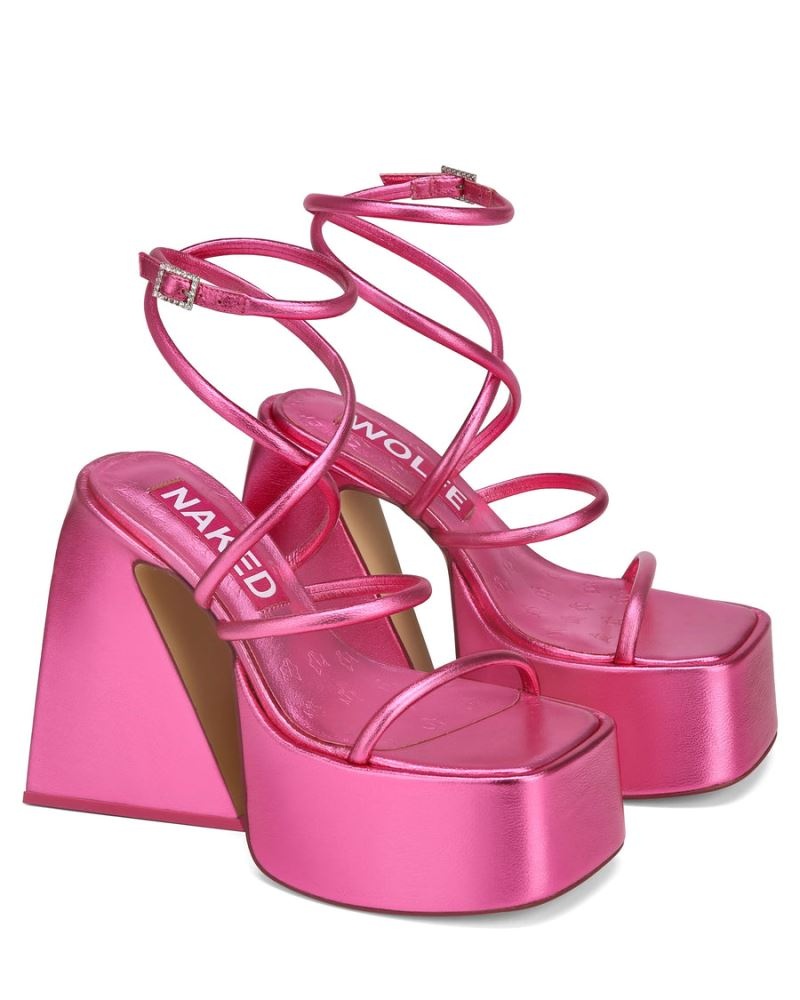 Pink Naked Wolfe Angel Metallic Women's Platform Sandals | IRELAND 1632508FZ