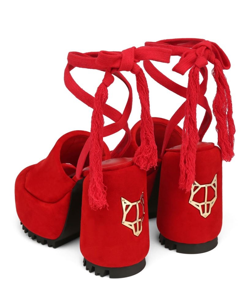 Red Naked Wolfe Wonder Suede Women's Platform Sandals | IRELAND 2306485CZ