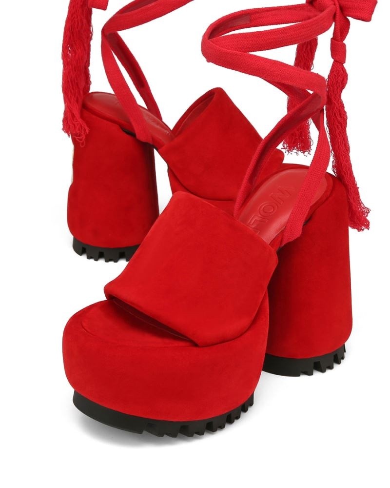 Red Naked Wolfe Wonder Suede Women's Platform Sandals | IRELAND 2306485CZ