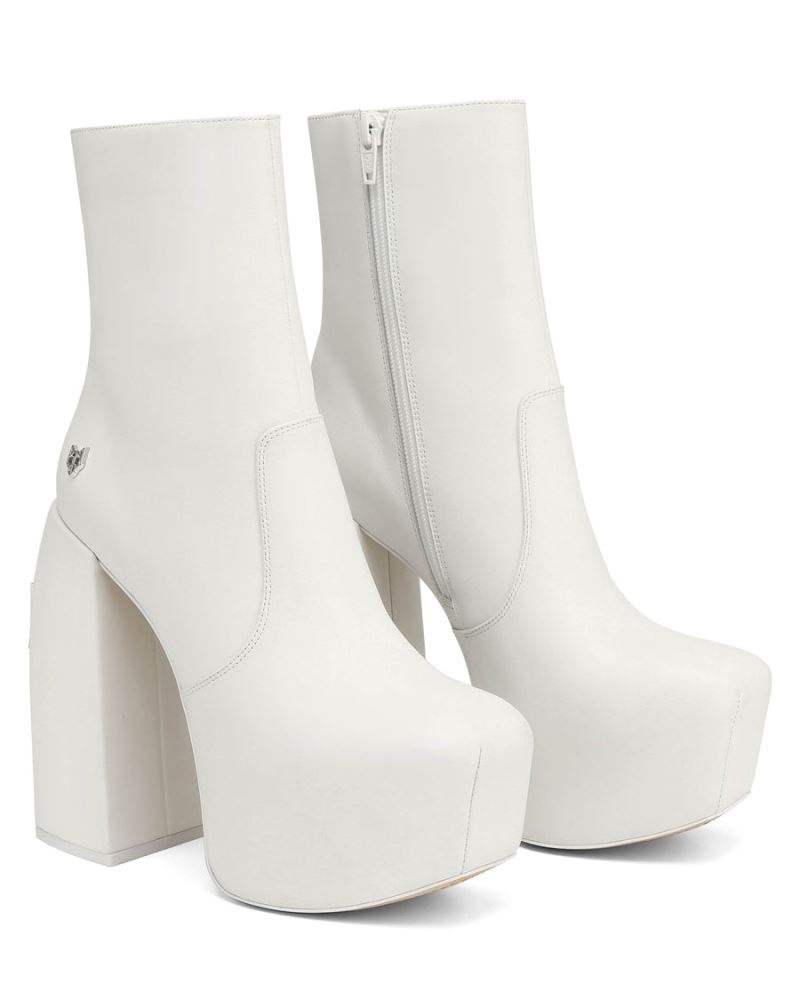 White Naked Wolfe Stylish Leather Women's Platform Boots | IRELAND 2598137QN