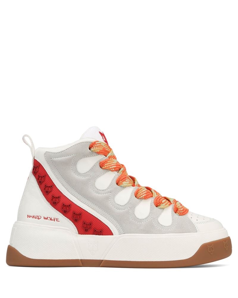 White / Red Naked Wolfe King Leather Men's Sneakers | DUBLIN 8254039GU