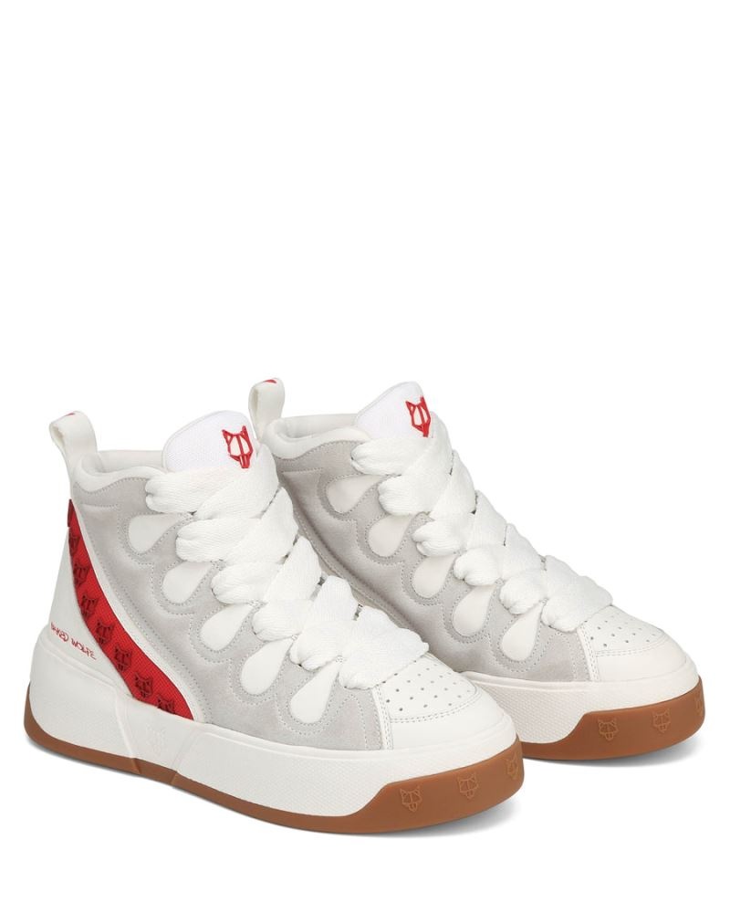 White / Red Naked Wolfe King Leather Men's Sneakers | DUBLIN 8254039GU