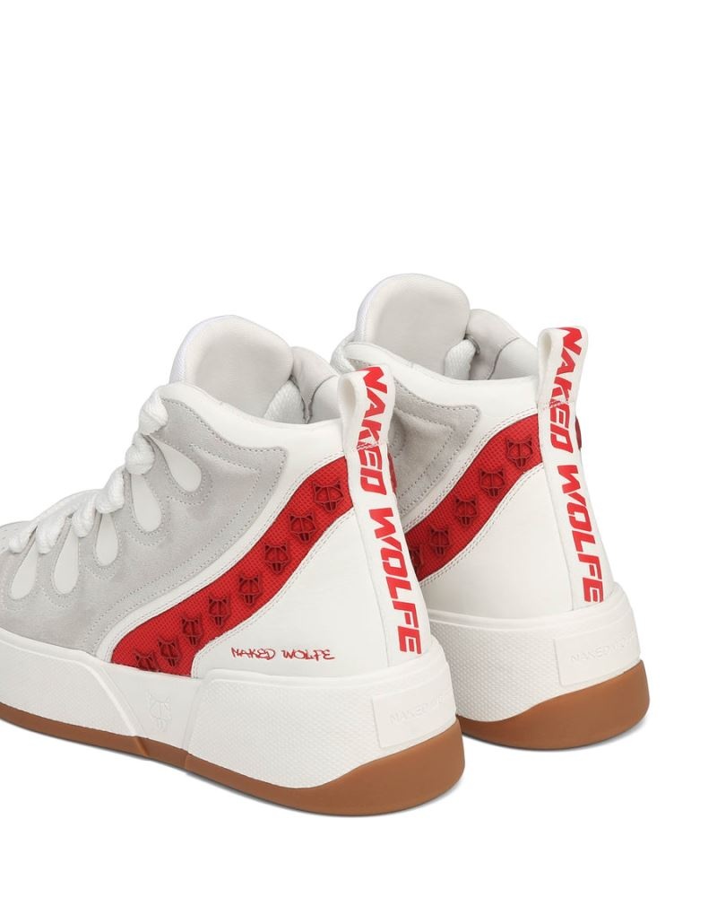 White / Red Naked Wolfe King Leather Men's Sneakers | DUBLIN 8254039GU