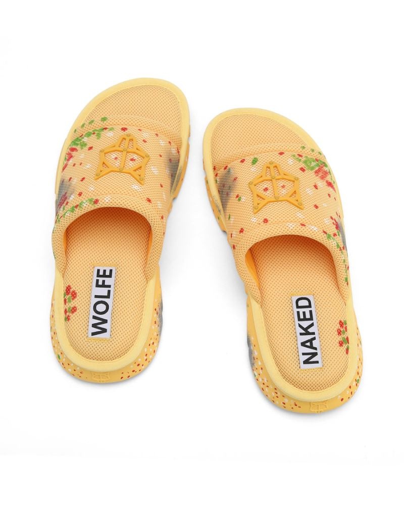 Yellow Naked Wolfe Vegas Mesh Men's Slides | DUBLIN 0128365DV